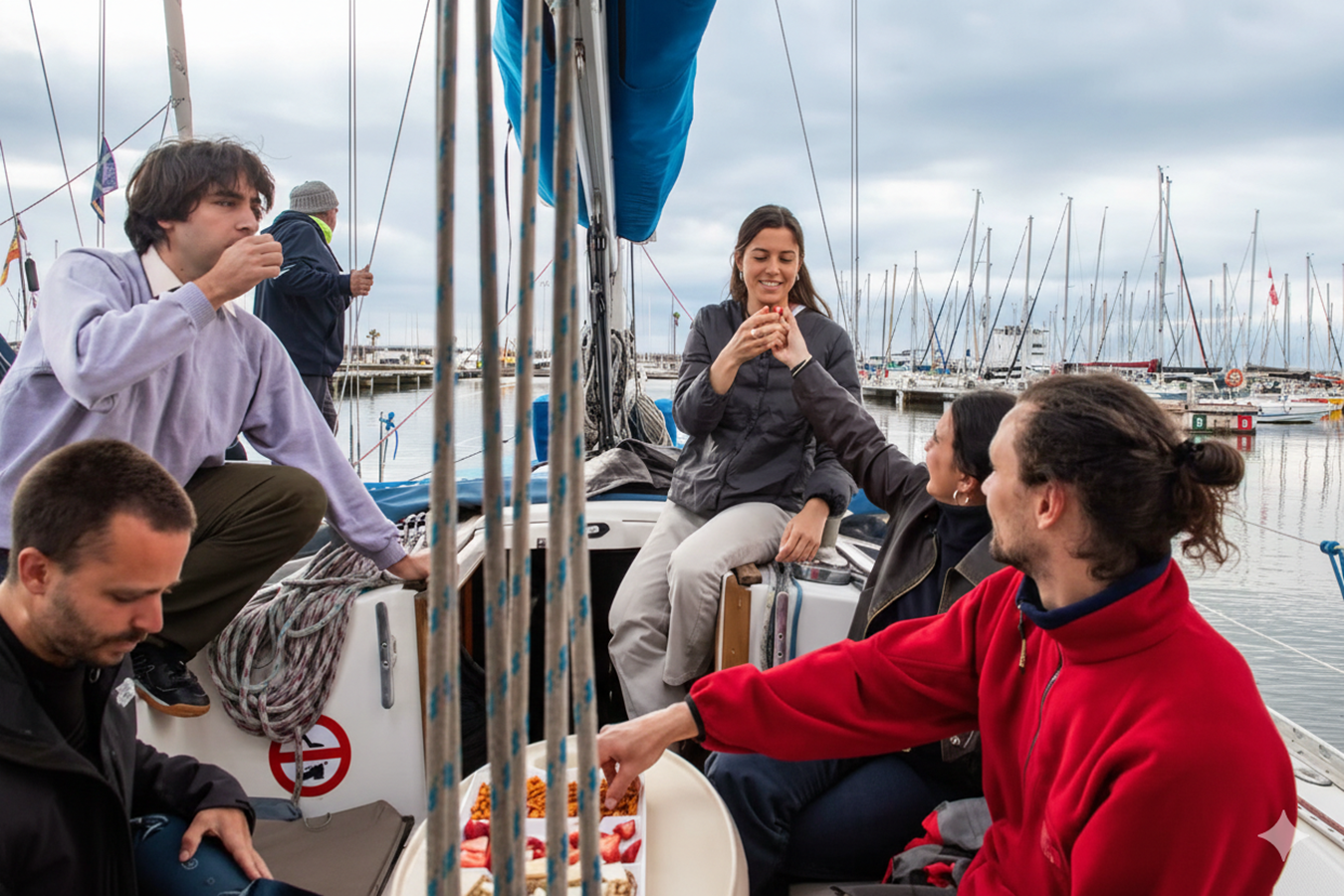 Pequeño grupo disfrutando de una experiencia privada a bordo